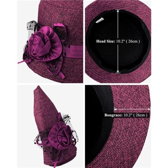 Women Bow Bucket Hats Purple - Picture 7 of 7